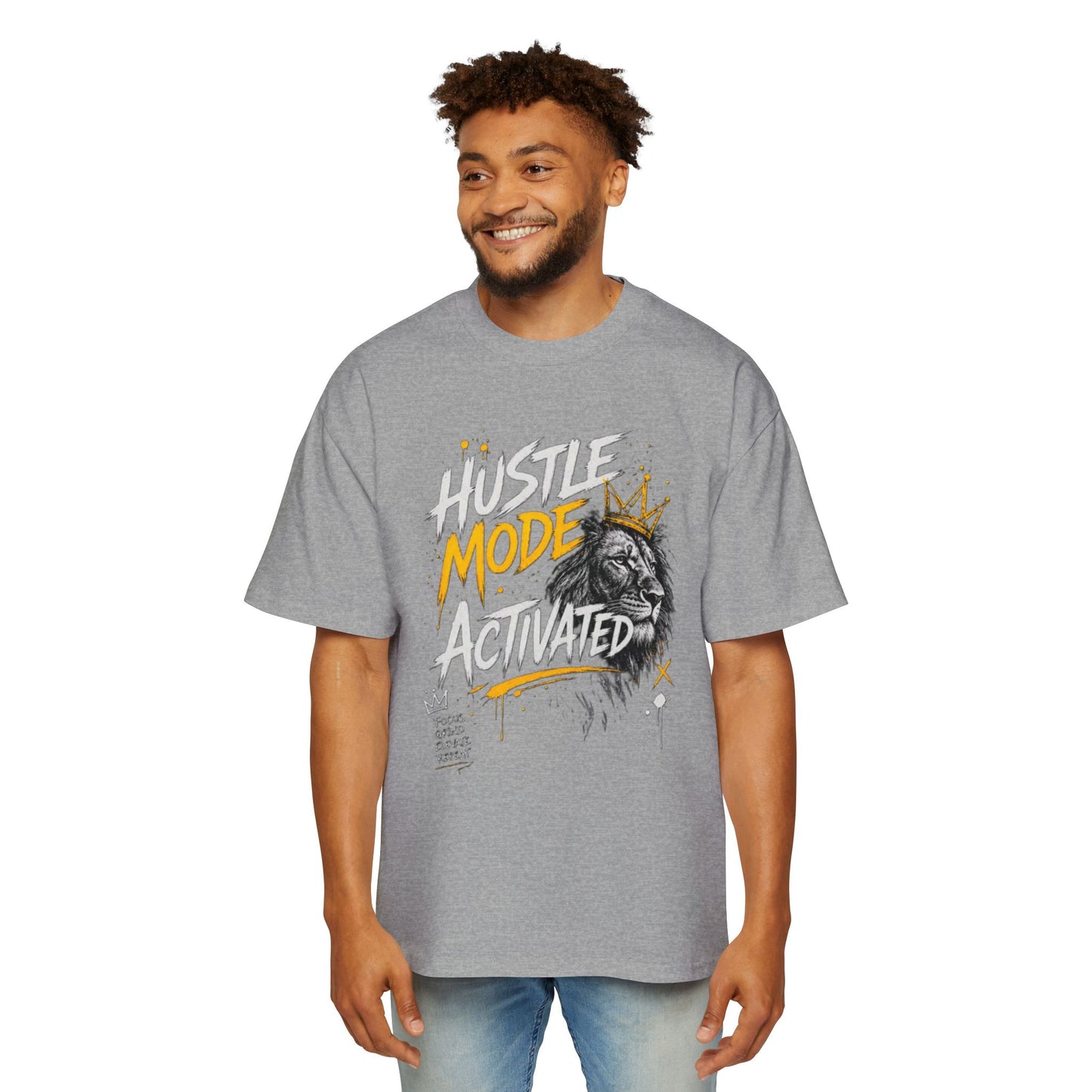 Hustle Mode Activated Tee — Lion Graphic Men's Oversized T-Shirt