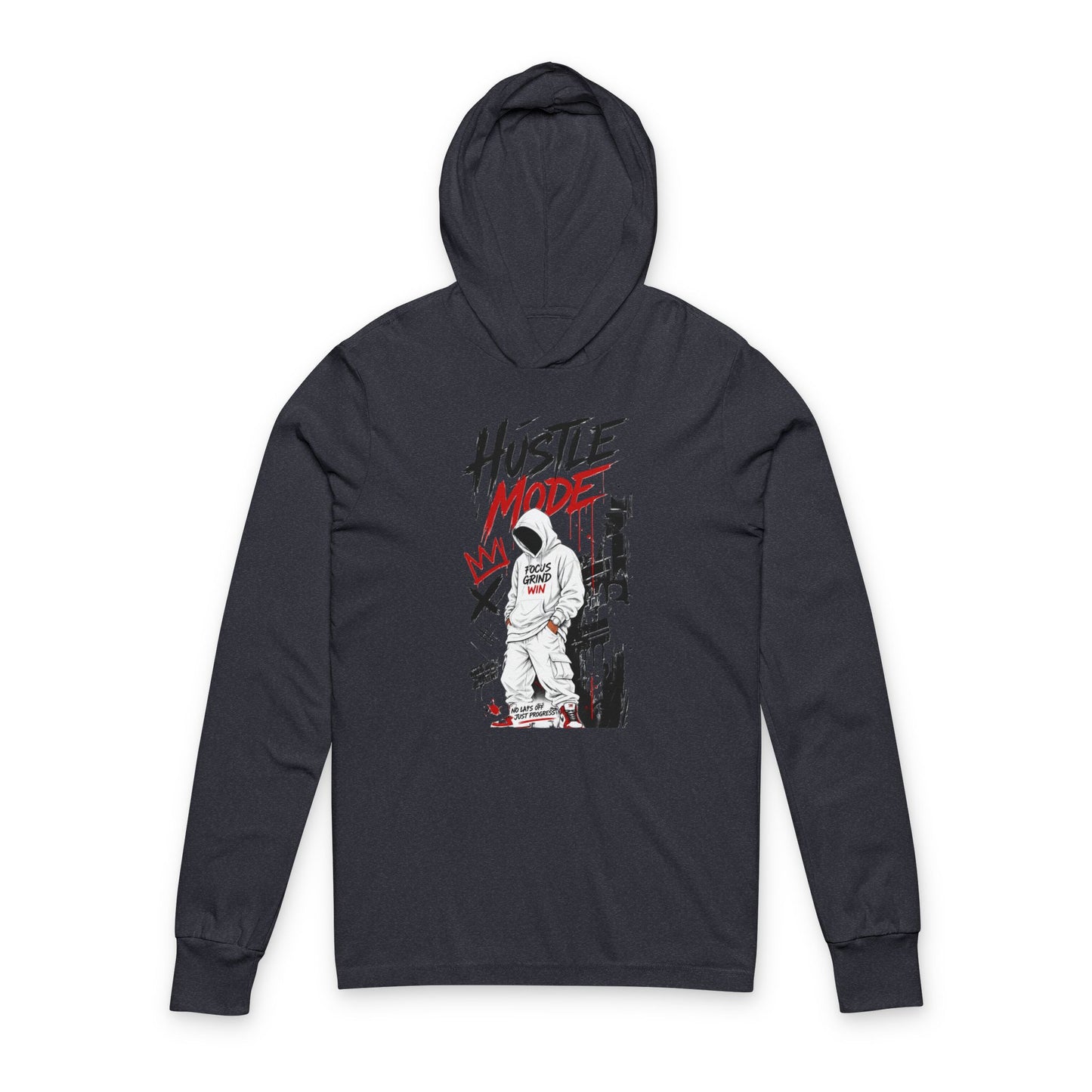 Hustle Mode Hooded Long Sleeve Tee — Motivational Hoodie Tee for Hustlers