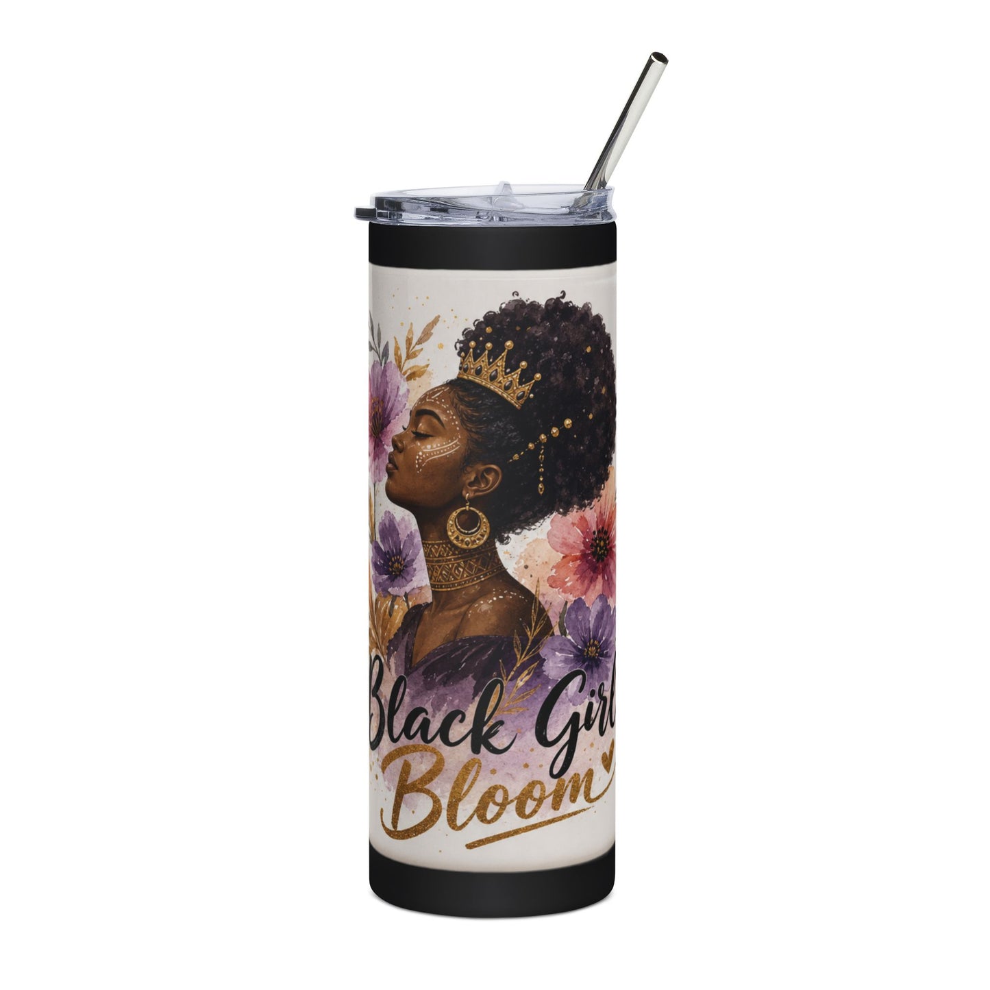 20oz Stainless Tumbler — "Black Girl Bloom" Floral Insulated Drinkware