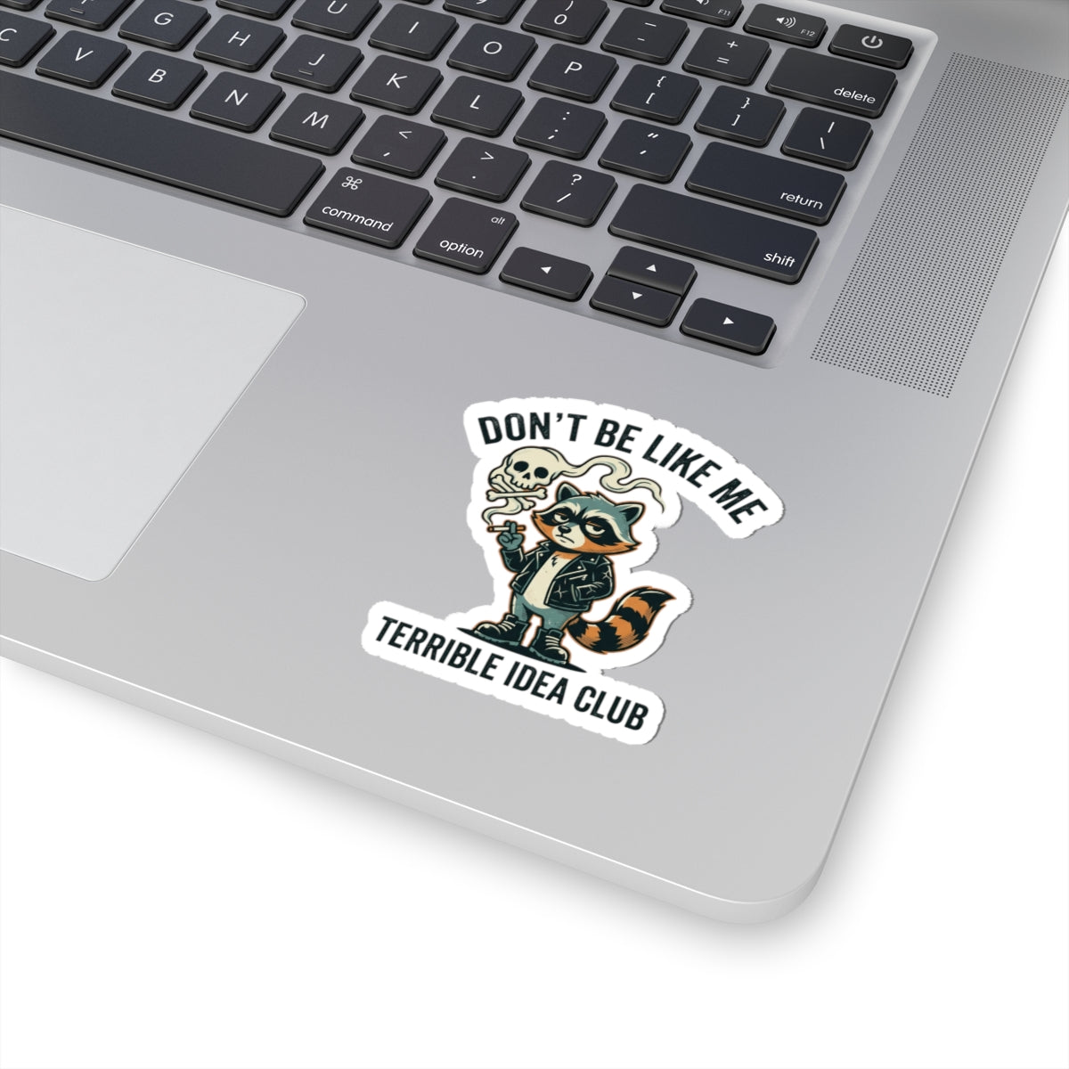 Don’t Be Like Me Raccoon Sticker | absurdist smoking animal, ironic alt meme