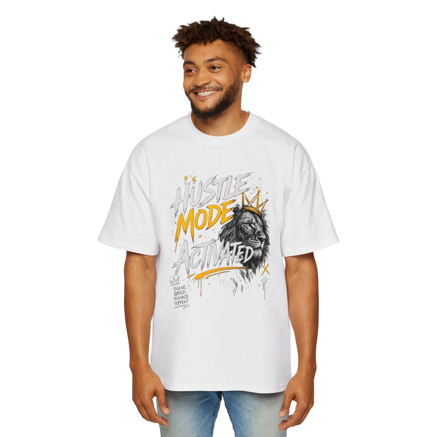 Hustle Mode Activated Tee — Lion Graphic Men's Oversized T-Shirt
