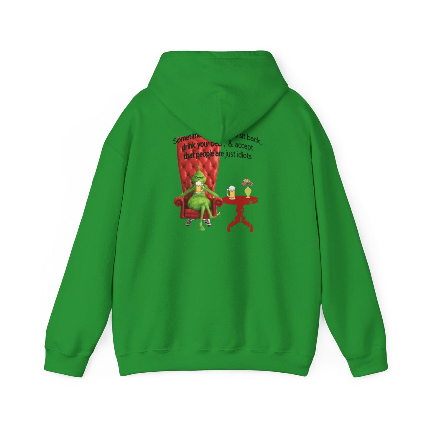 Funny Grinch Hoodie - Accept People Idiots Sweatshirt, Grinch Christmas Jumper, Sarcastic Holiday Hooded Sweater, Comfy Winter Pullover,
