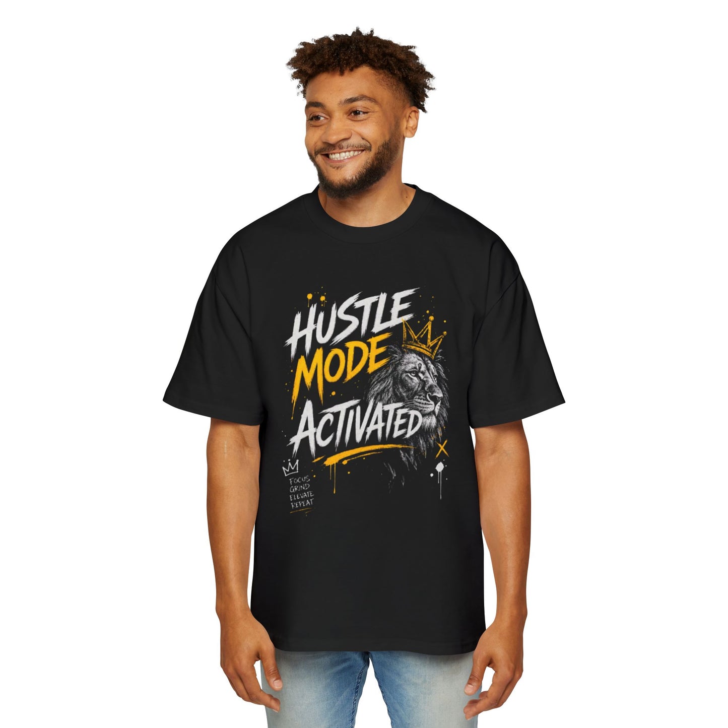Hustle Mode Activated Tee — Lion Graphic Men's Oversized T-Shirt