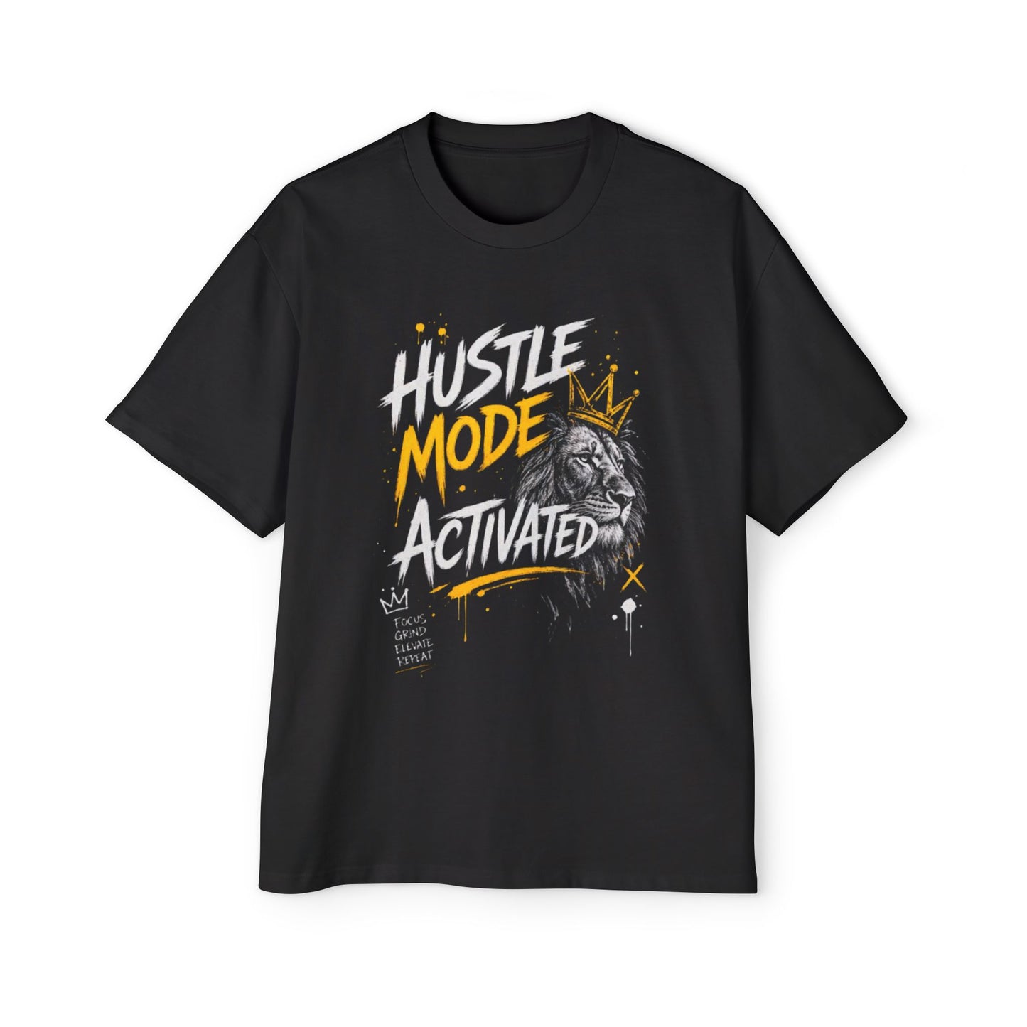 Hustle Mode Activated Tee — Lion Graphic Men's Oversized T-Shirt