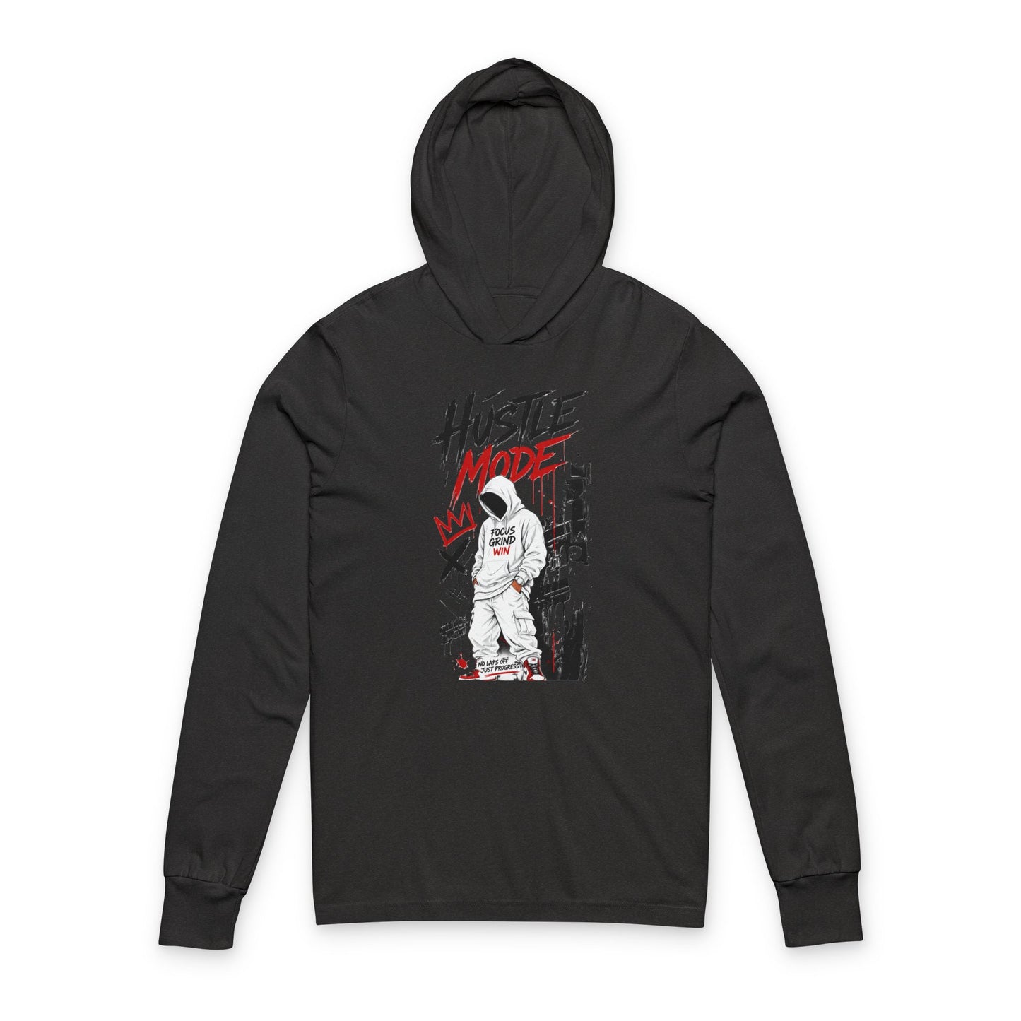 Hustle Mode Hooded Long Sleeve Tee — Motivational Hoodie Tee for Hustlers