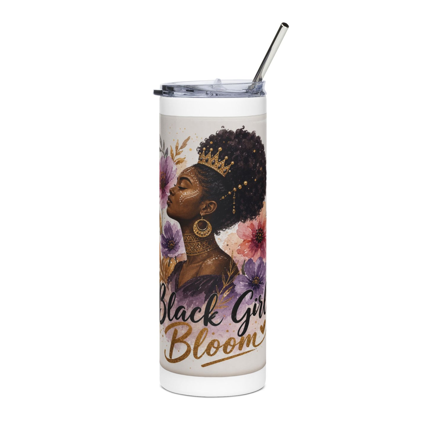 20oz Stainless Tumbler — "Black Girl Bloom" Floral Insulated Drinkware