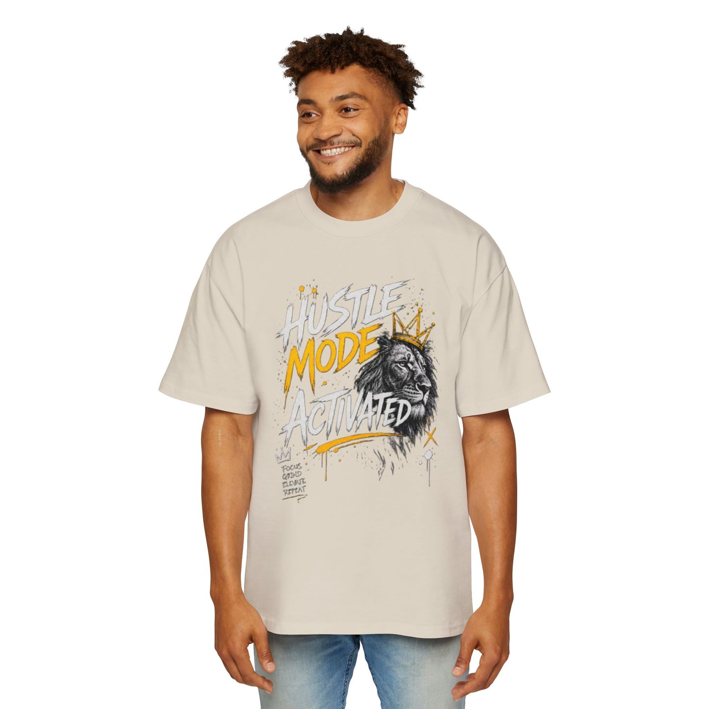Hustle Mode Activated Tee — Lion Graphic Men's Oversized T-Shirt