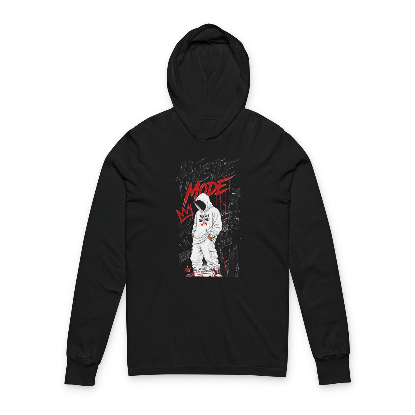 Hustle Mode Hooded Long Sleeve Tee — Motivational Hoodie Tee for Hustlers