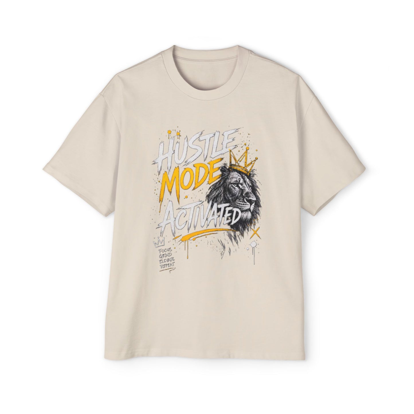 Hustle Mode Activated Tee — Lion Graphic Men's Oversized T-Shirt
