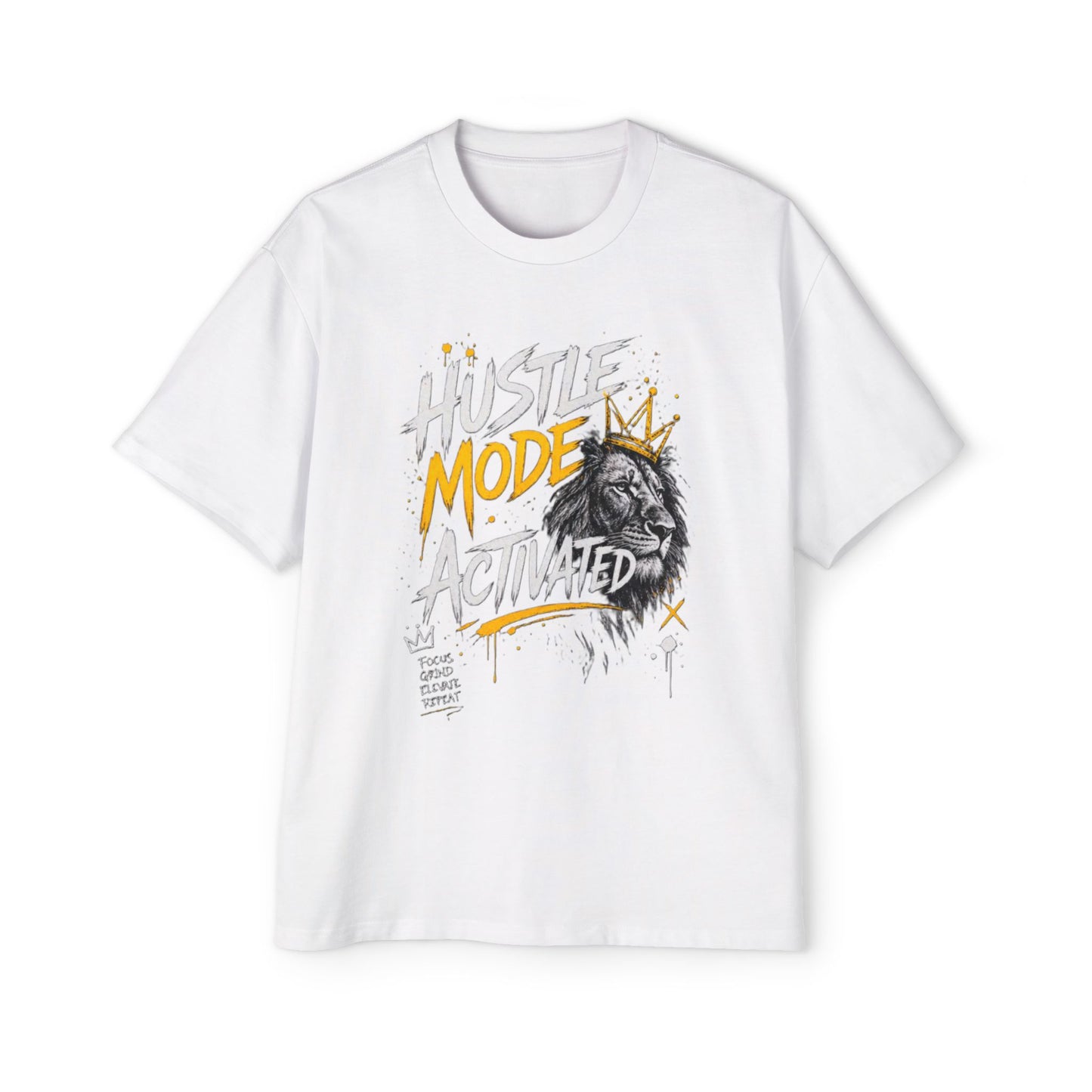 Hustle Mode Activated Tee — Lion Graphic Men's Oversized T-Shirt