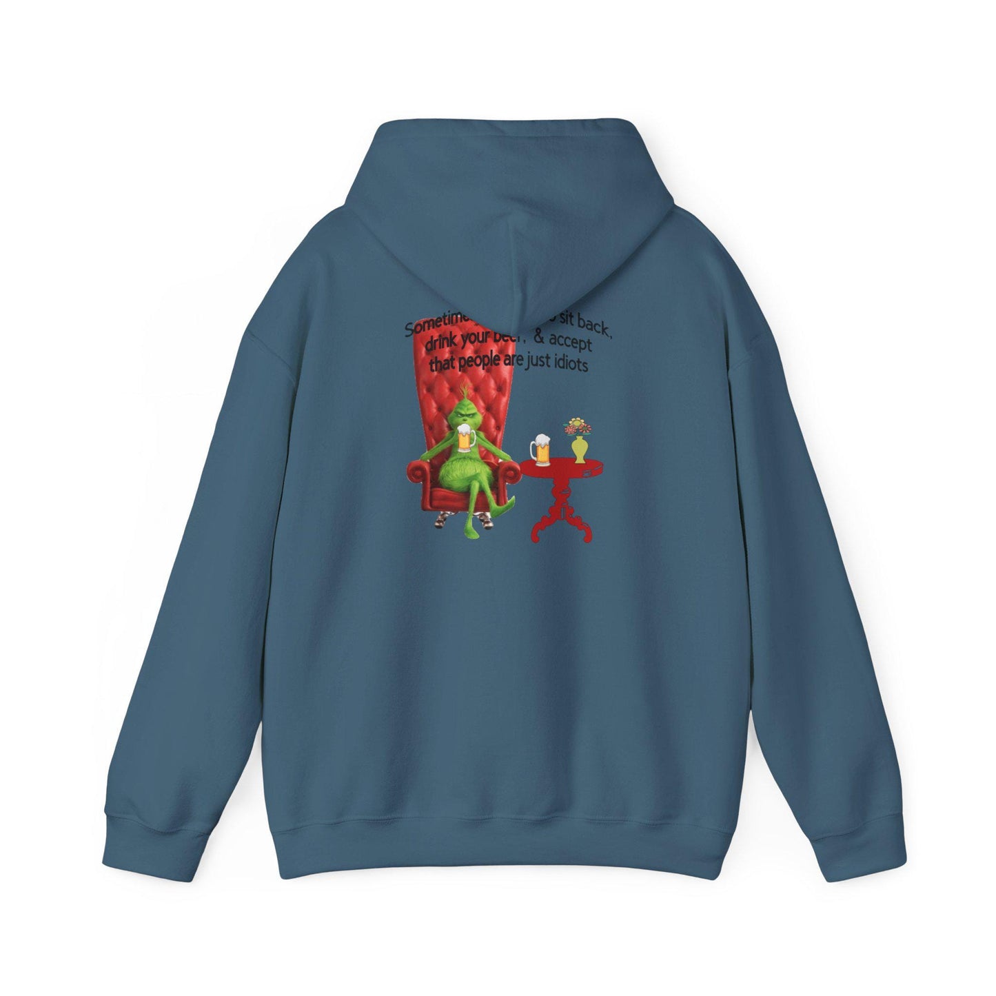 Funny Grinch Hoodie - Accept People Idiots Sweatshirt, Grinch Christmas Jumper, Sarcastic Holiday Hooded Sweater, Comfy Winter Pullover,