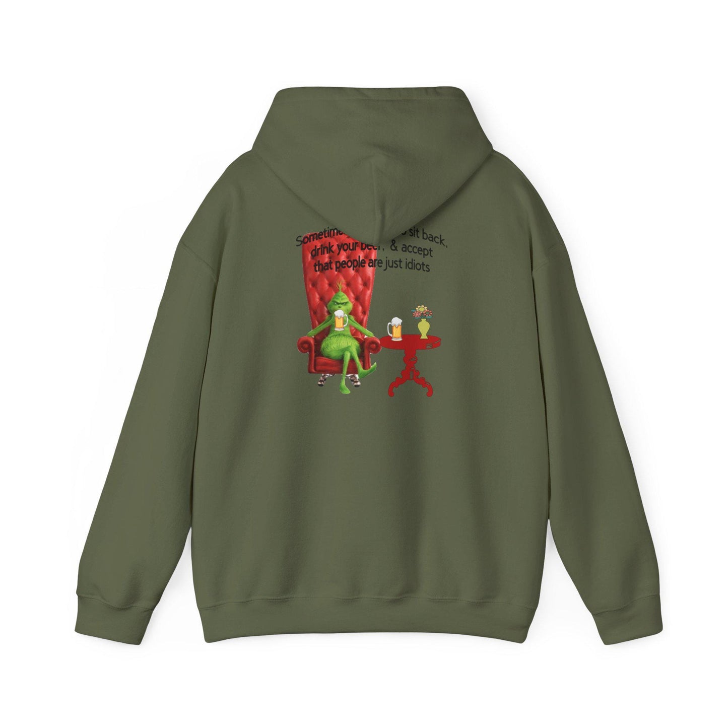 Funny Grinch Hoodie - Accept People Idiots Sweatshirt, Grinch Christmas Jumper, Sarcastic Holiday Hooded Sweater, Comfy Winter Pullover,