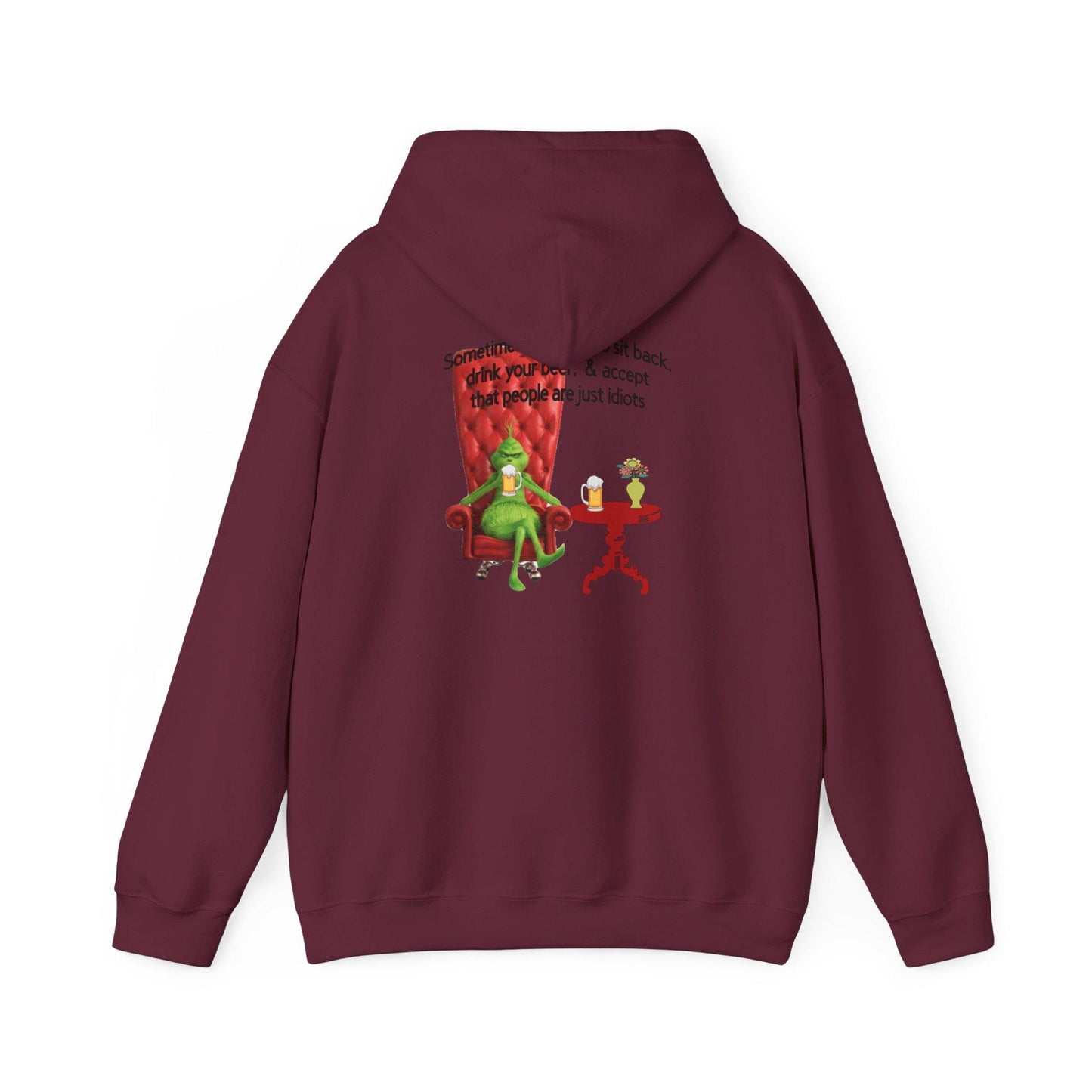 Funny Grinch Hoodie - Accept People Idiots Sweatshirt, Grinch Christmas Jumper, Sarcastic Holiday Hooded Sweater, Comfy Winter Pullover,